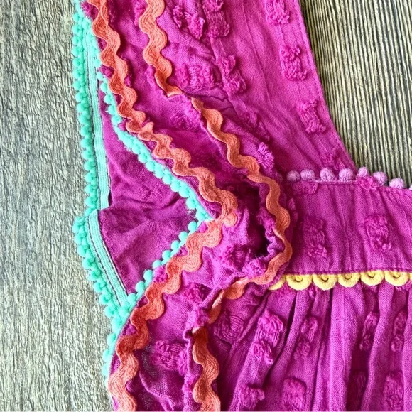 Matilda Jane Pink Ric Rac Top Girls Size 12 Boho Boutique Ruffle Tank - Picture 3 of 5